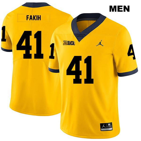 Men's NCAA Michigan Wolverines Adam Fakih #41 Yellow Jordan Brand Authentic Stitched Legend Football College Jersey ID25H45QN